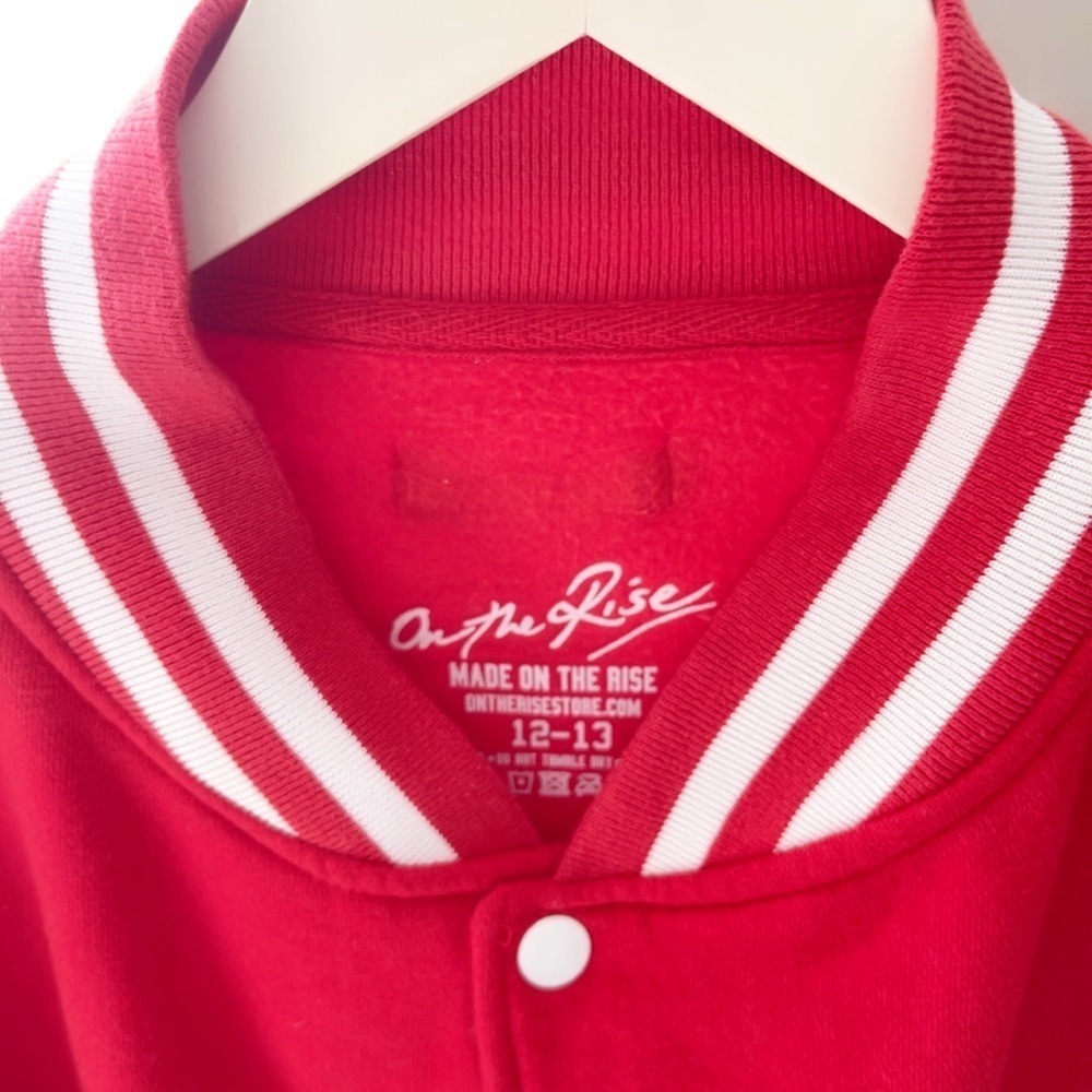 Malibu peer store On the Rise Red and White women /kids Varsity Jacket - Picture 5 of 5